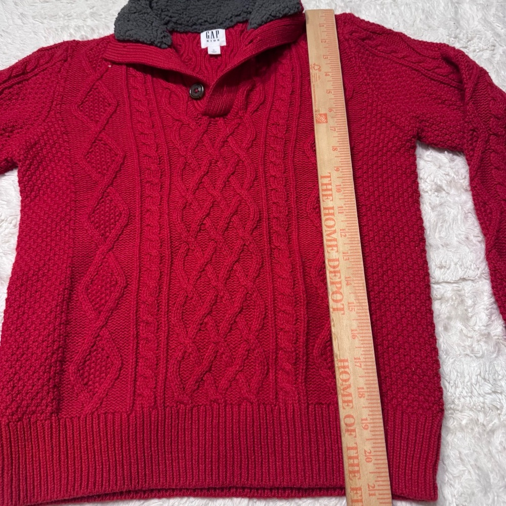 Gap Kids Red Cable Knit Sweater XL 14/16 Mock Neck Sherpa Lined Cozy Holiday - Picture 3 of 6
